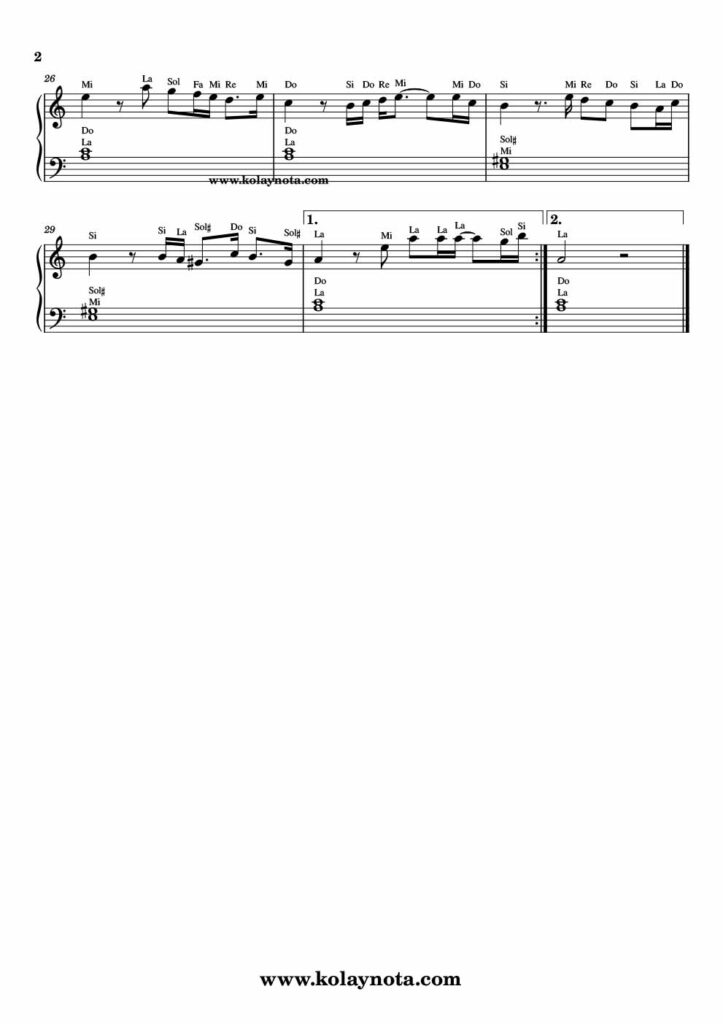 Sen Evlisin - Piyano Nota - 2