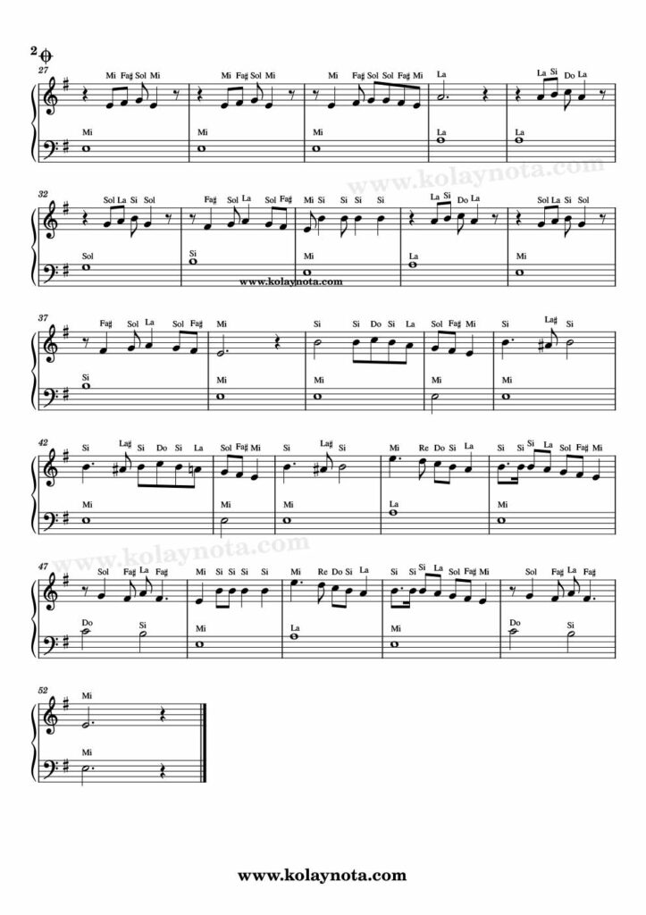 Yürek - Piyano Nota - 2