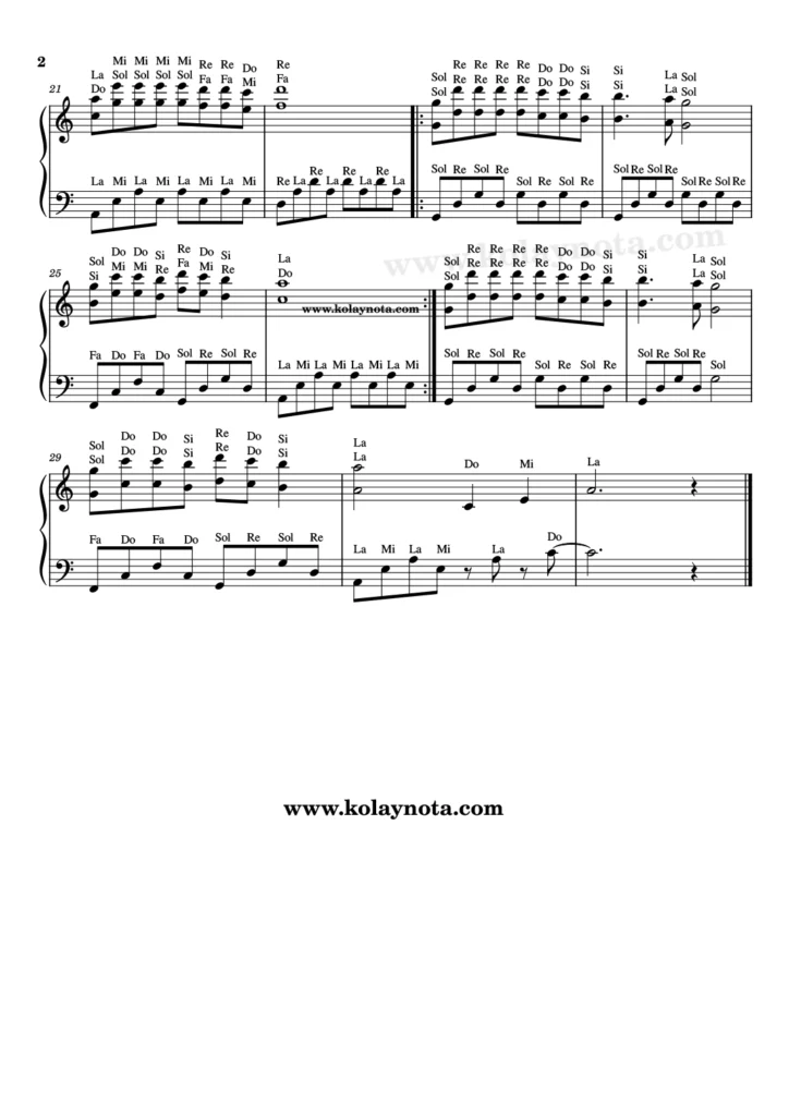Altaylardan Tunaya - Piyano Nota - 2