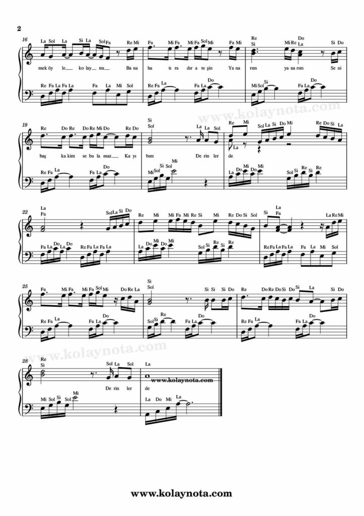 Derinlerde - Piyano Nota - 2