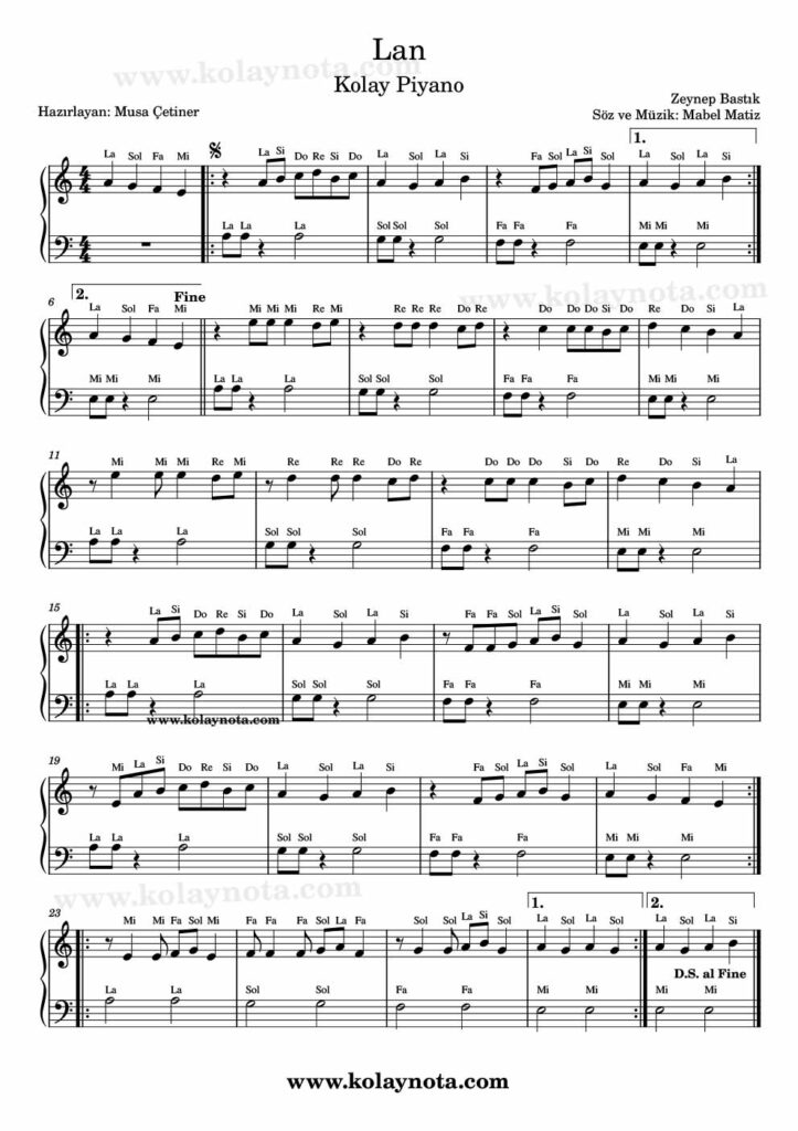 Lan - Piyano Nota