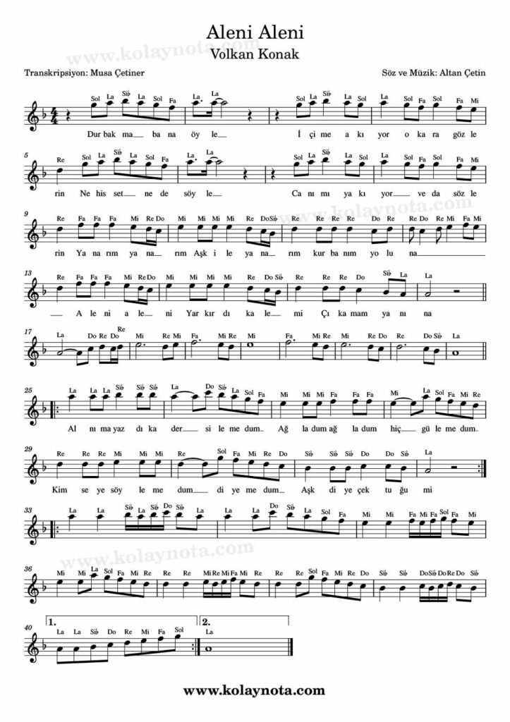 Aleni Aleni - Nota