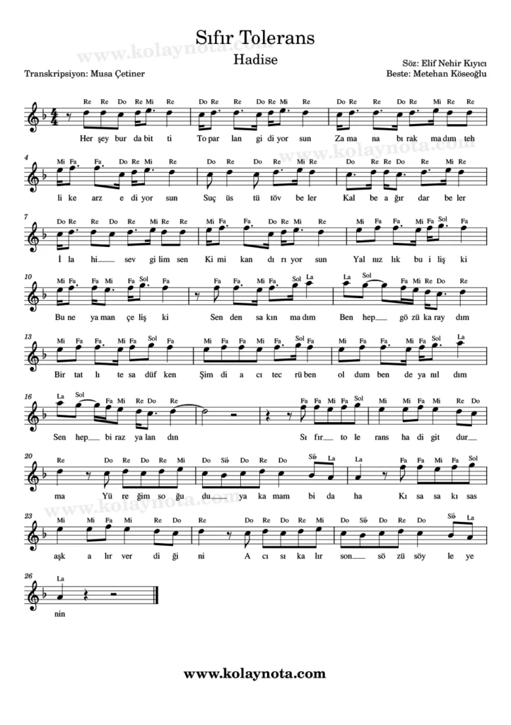 Sıfır Tolerans - Nota