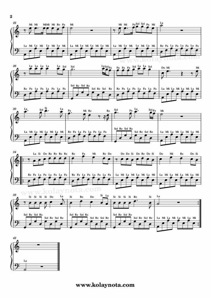 Unuttun Mu Beni - Piyano Nota - 2