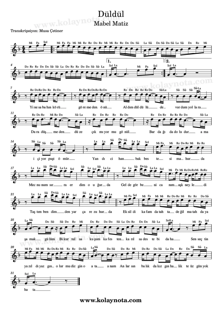 Düldül - Nota