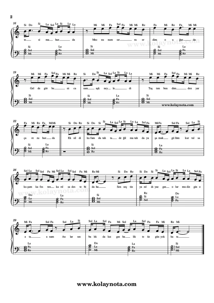 Düldül - Piyano Notası - 2