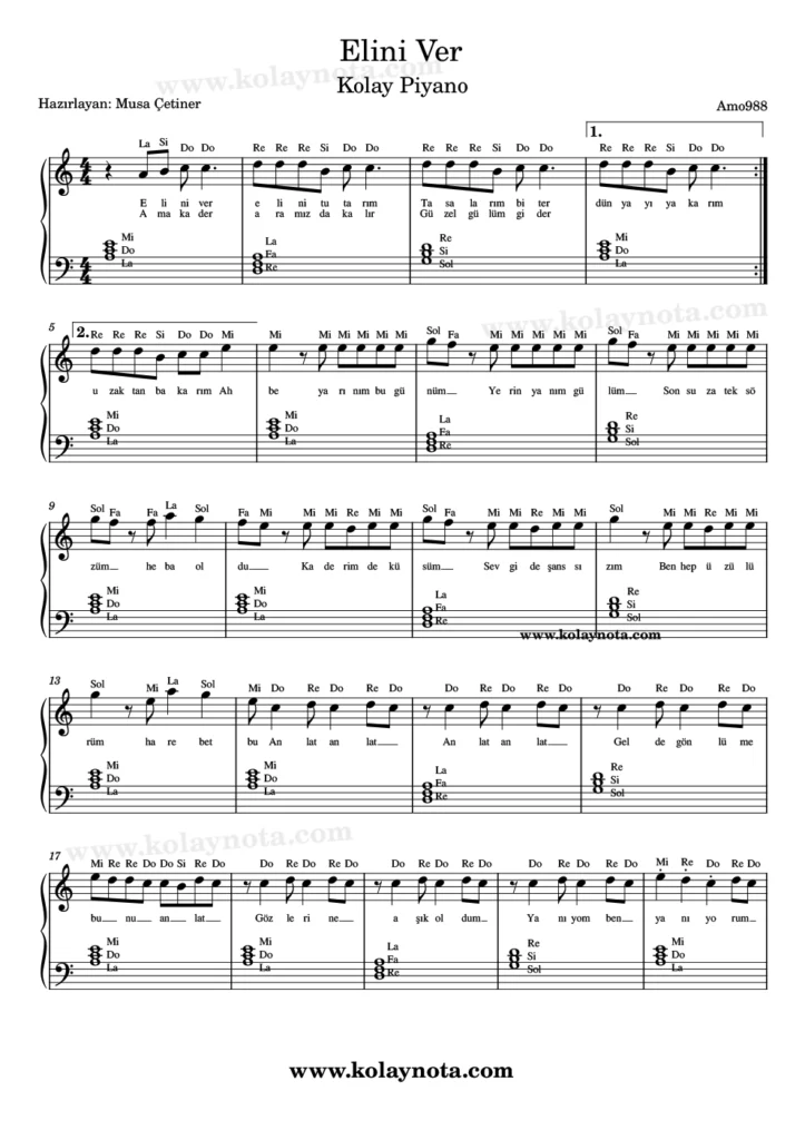 Elini Ver - Piyano Notası