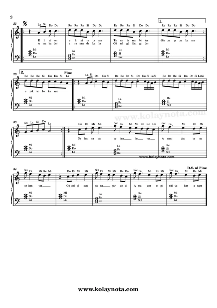 Elini Ver - Piyano Notası - 2