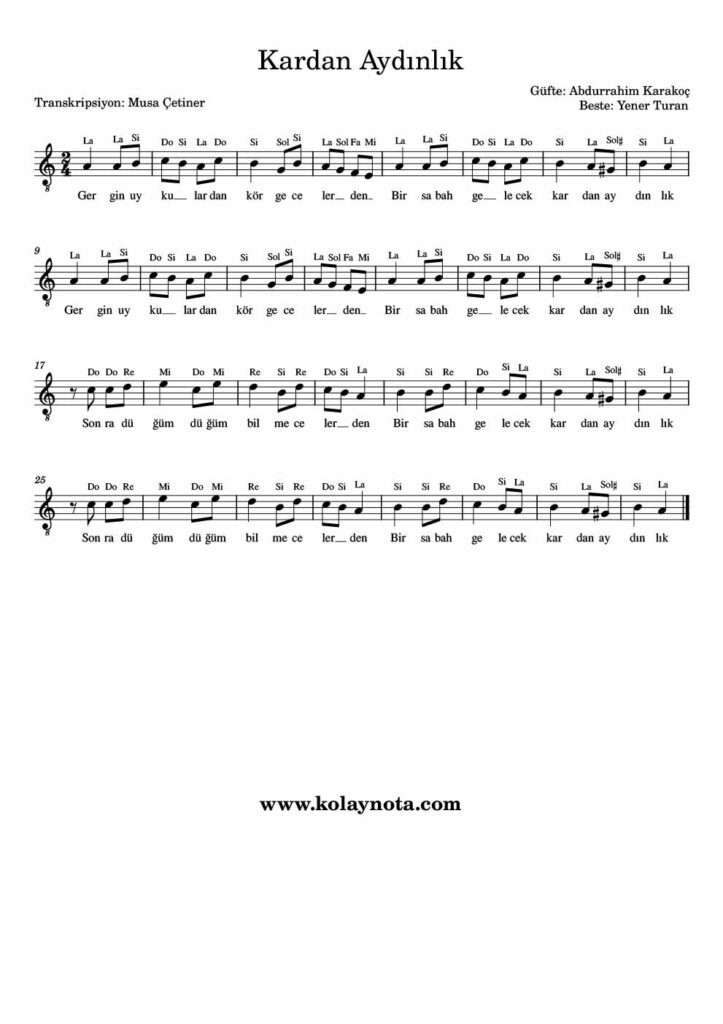 Kardan Aydınlık - Nota
