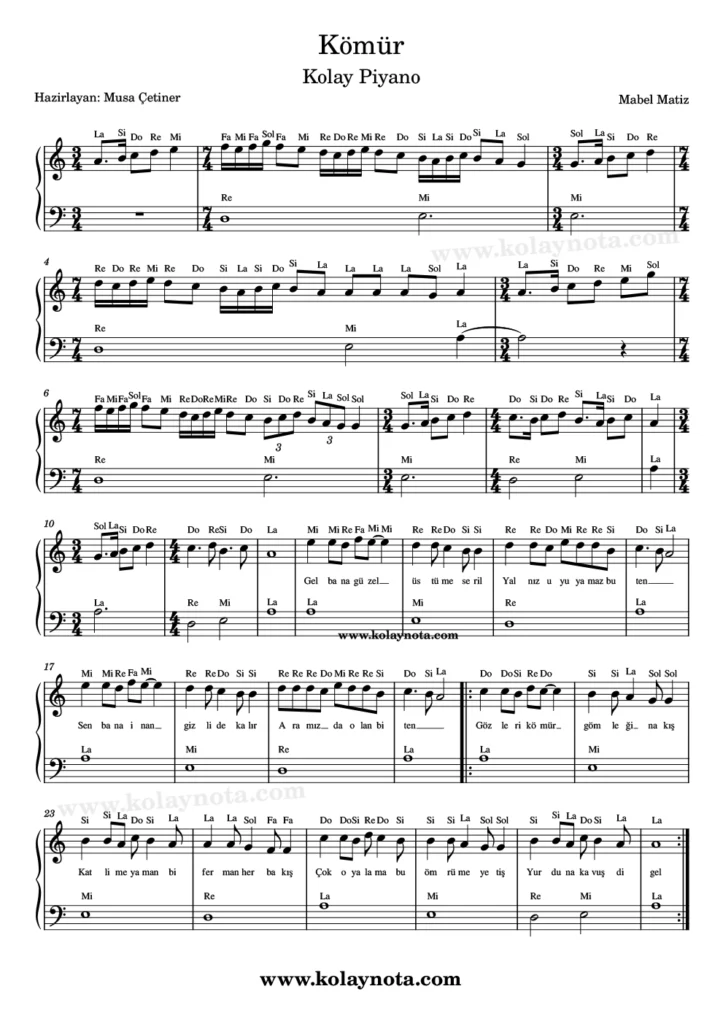 Kömür - Piyano Notası