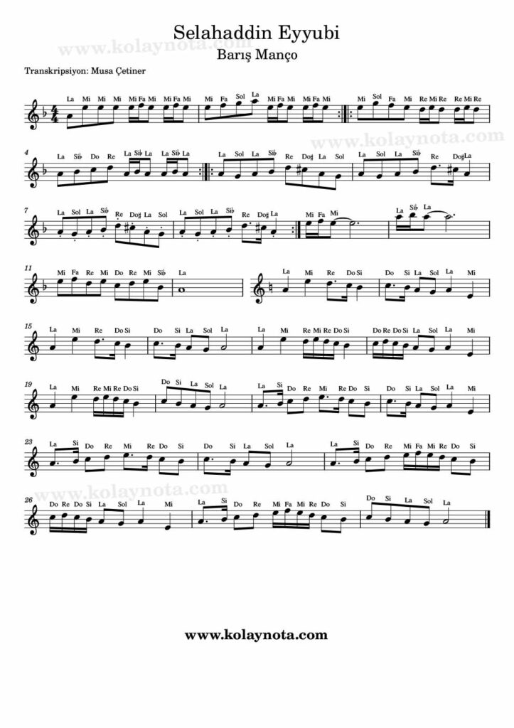 Selahaddin Eyyubi - Nota