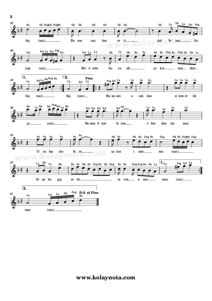 Seni Ben Unutmak İstemedim ki - Nota - 2