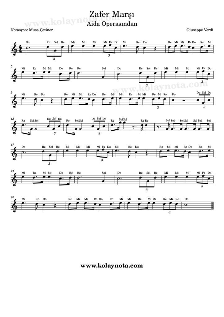 Verdi - Zafer Marşı (Grand March) - Nota