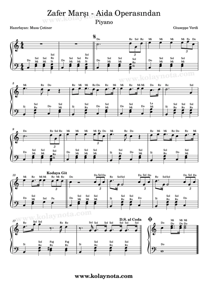 Verdi - Zafer Marşı (Grand March) - Piano Nota
