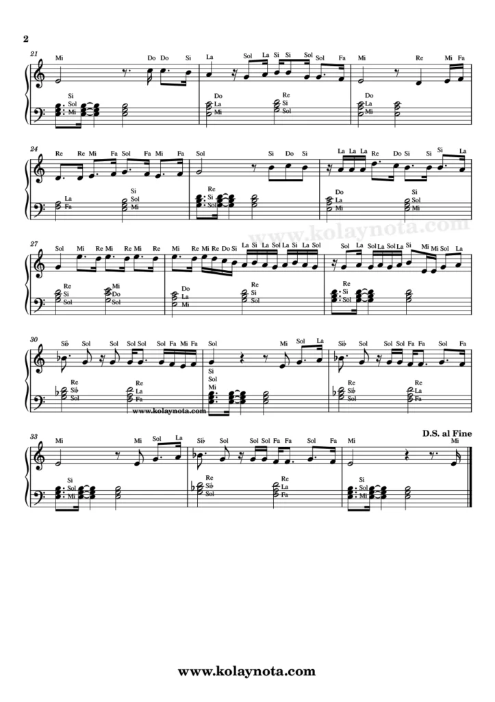 Bir Oluruz Yolunda - Piyano Notası - 2