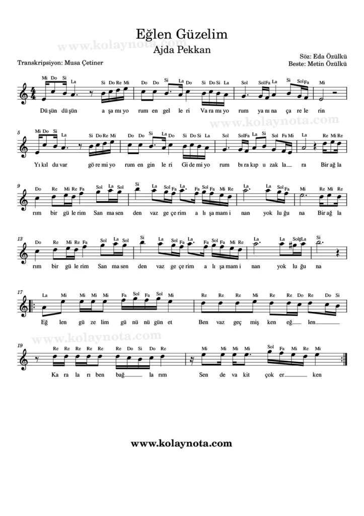 Eğlen Güzelim - Nota