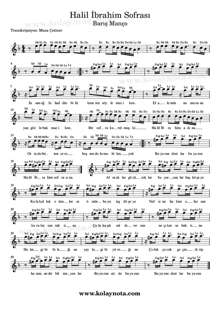 Halil İbrahim Sofrası - Nota