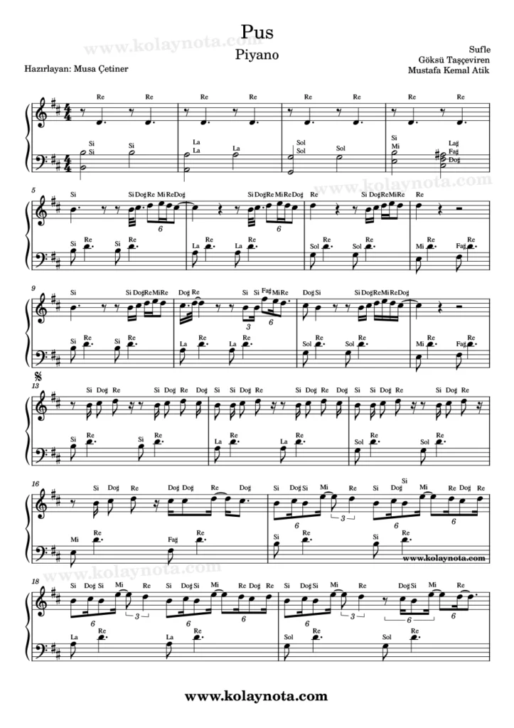 Pus - Piyano Notası