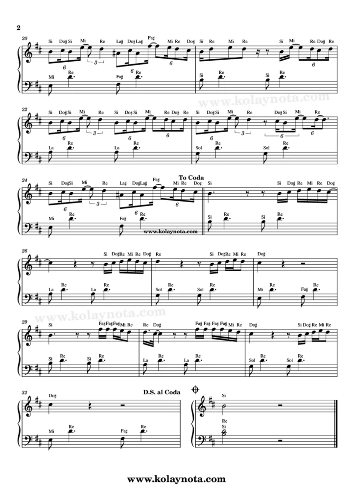 Pus - Piyano Notası - 2