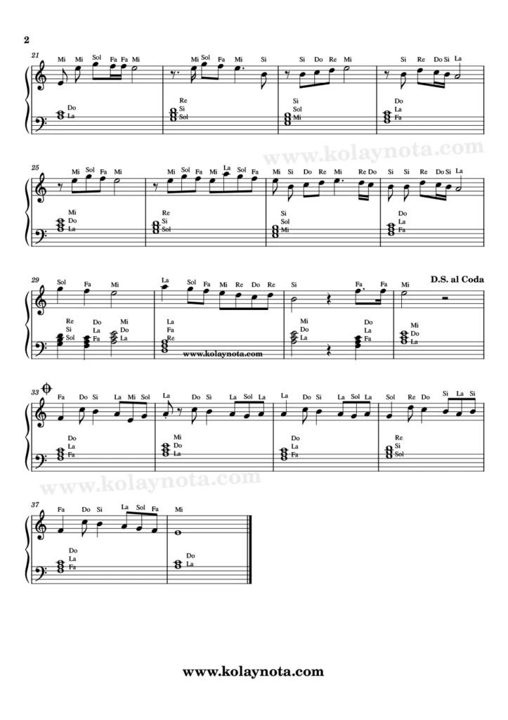 Sen Bilmezsin - Piyano Notası - 2