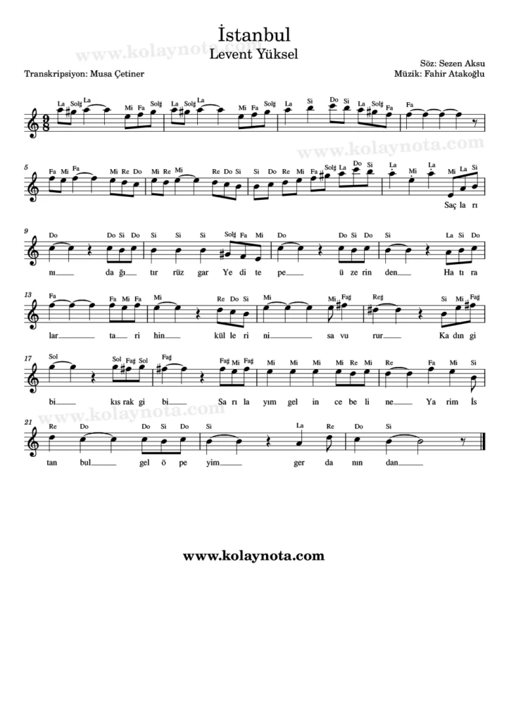 Levent Yüksel - İstanbul - Nota
