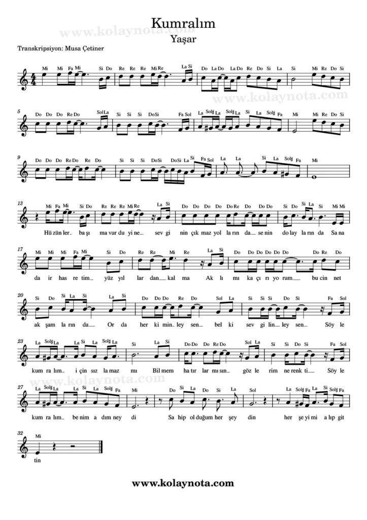 Kumralım - Nota
