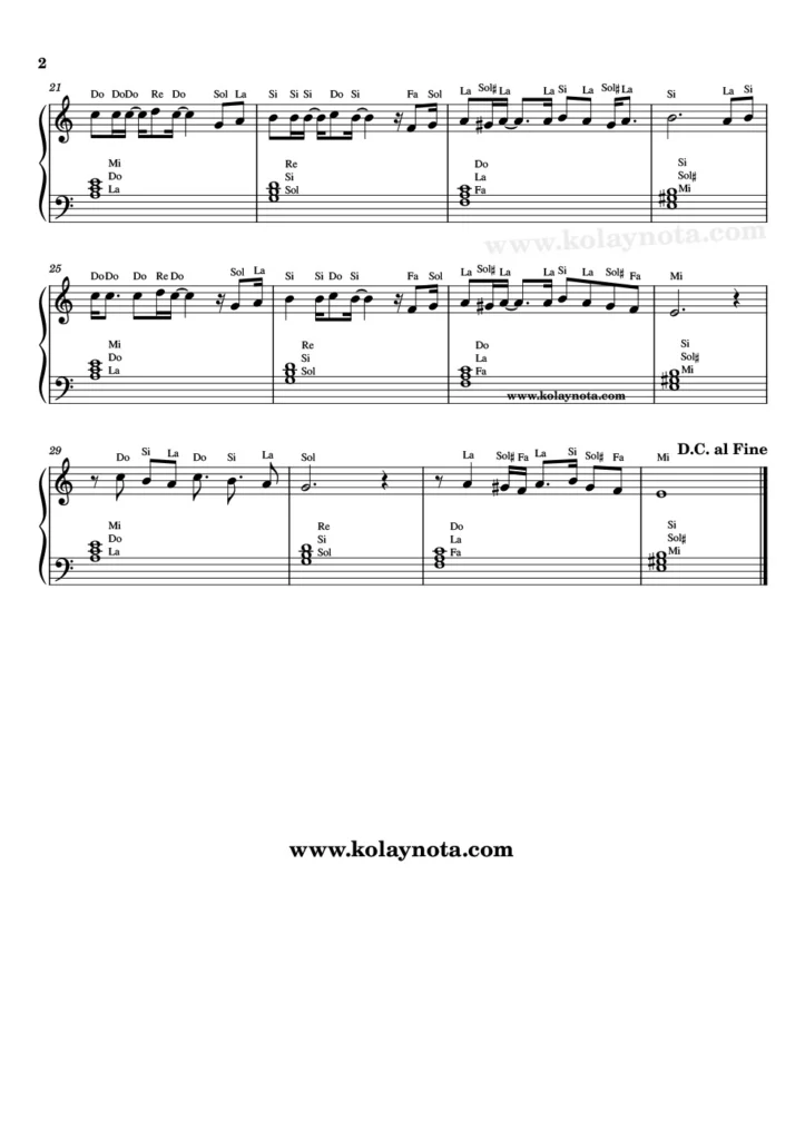 Kumralım - Piyano Notası - 2