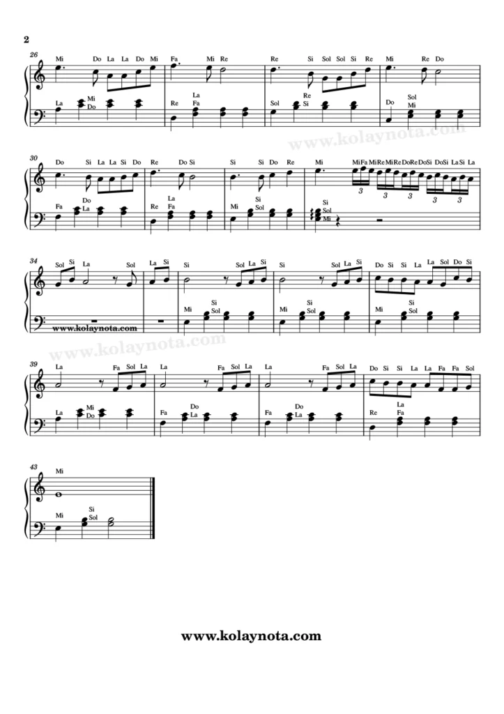 Sen Ağlama - Piyano Nota - 2