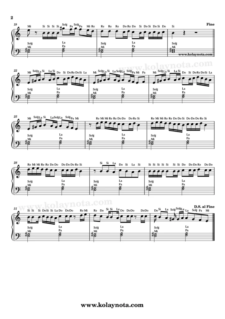 Yat Kalk Dua Et - Piyano Notası - 2