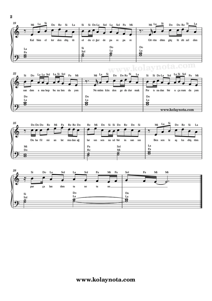 Aradan Çok Yıllar Geçti - Piyano Nota - 2