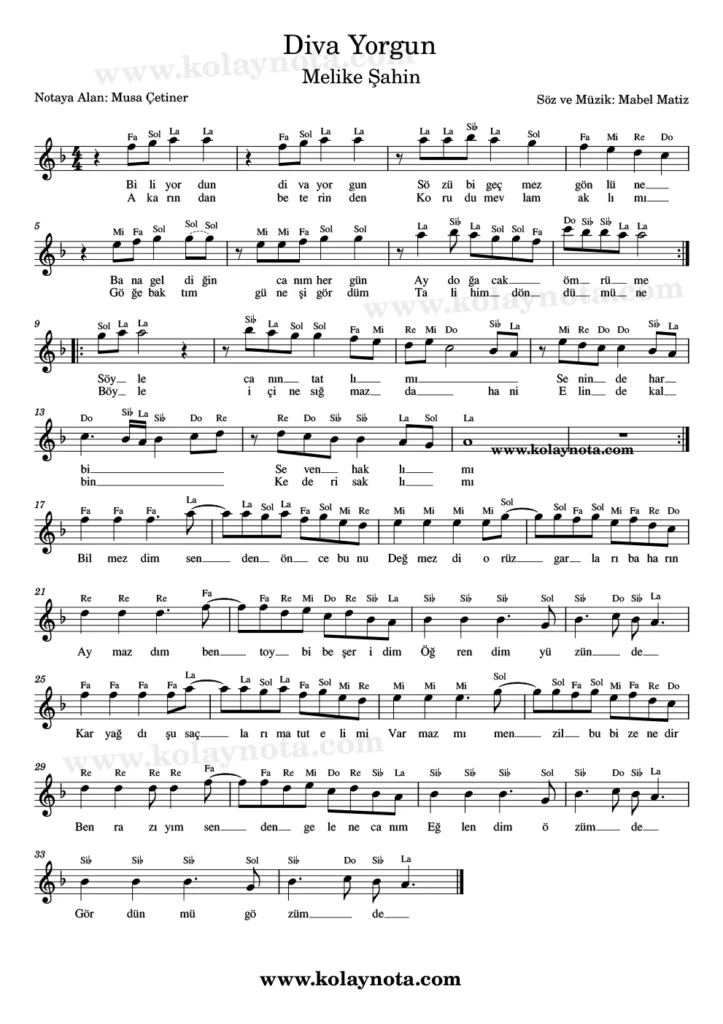 Diva Yorgun - Nota