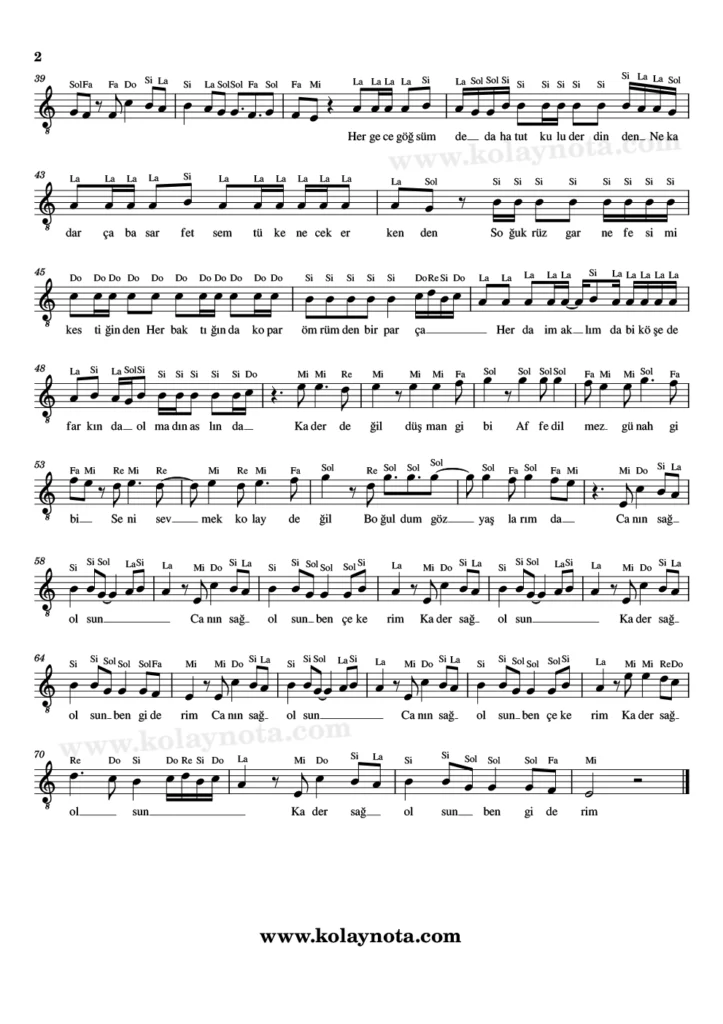 Kader Sağolsun - Nota - 2