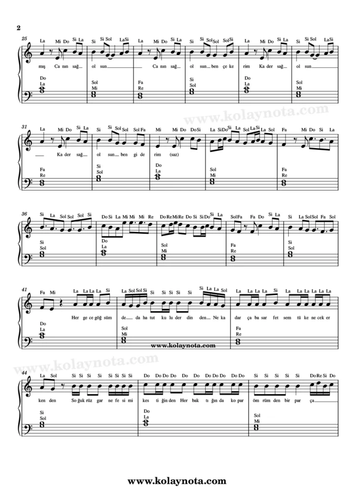 Kader Sağolsun - Piyano Nota - 2