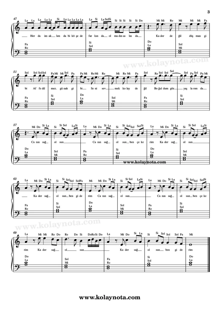 Kader Sağolsun - Piyano Nota - 3