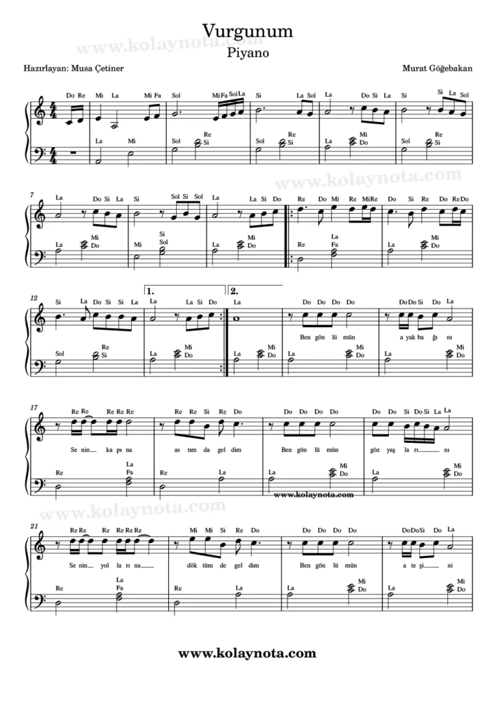 Vurgunum - Piyano Notası