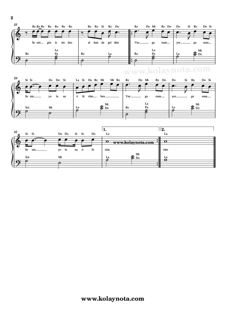 Vurgunum - Piyano Notası - 2