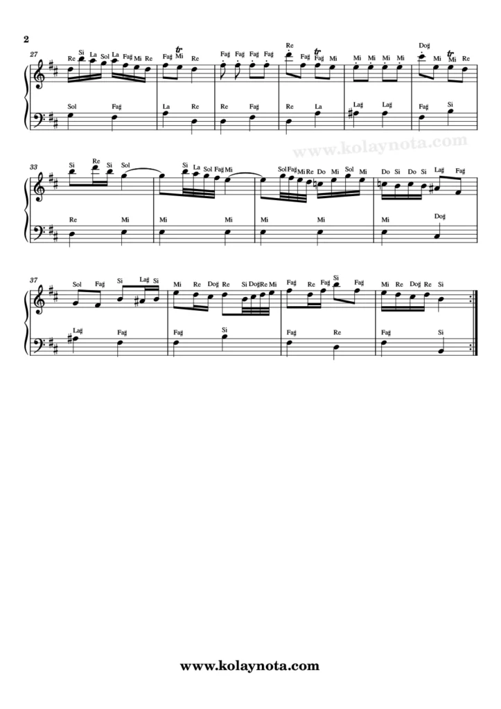 Badinerie - Piyano Nota - 2
