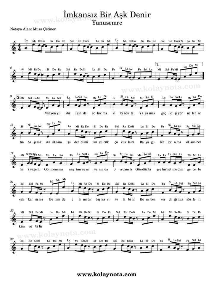 İmkansız Bir Aşk Denir - Nota