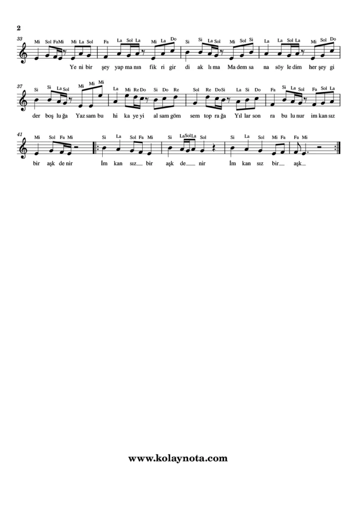 İmkansız Bir Aşk Denir - Nota - 2