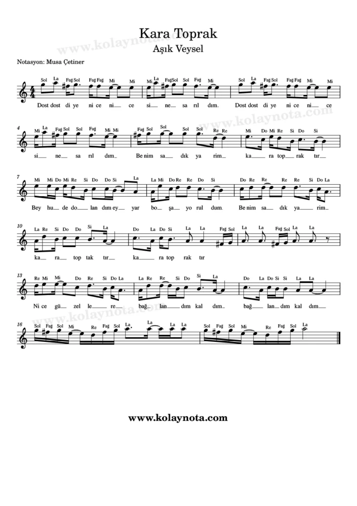 Kara Toprak - Nota