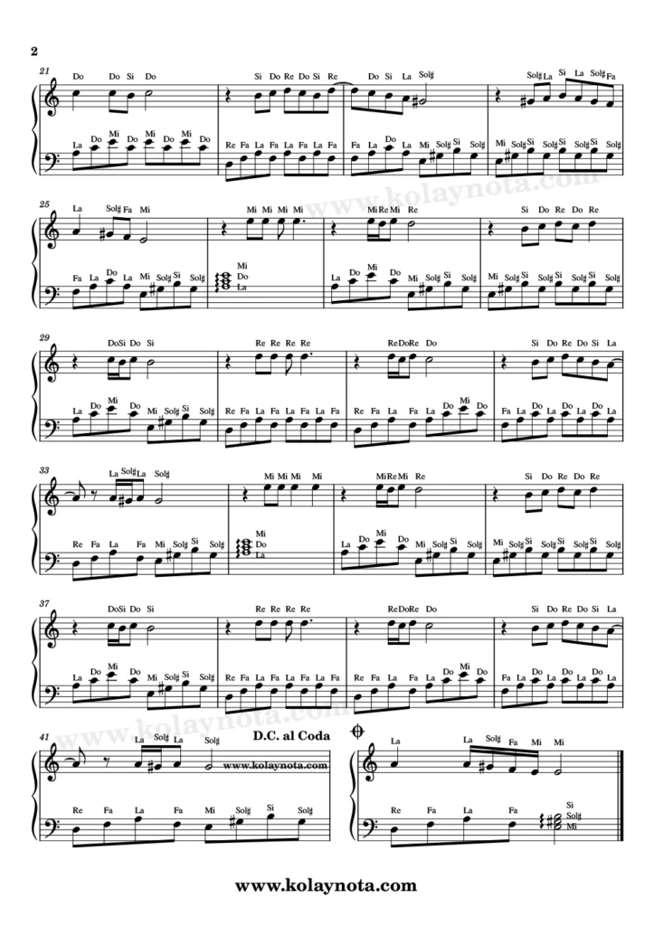 Sevda Kuşun Kanadında - Piyano Nota - 2