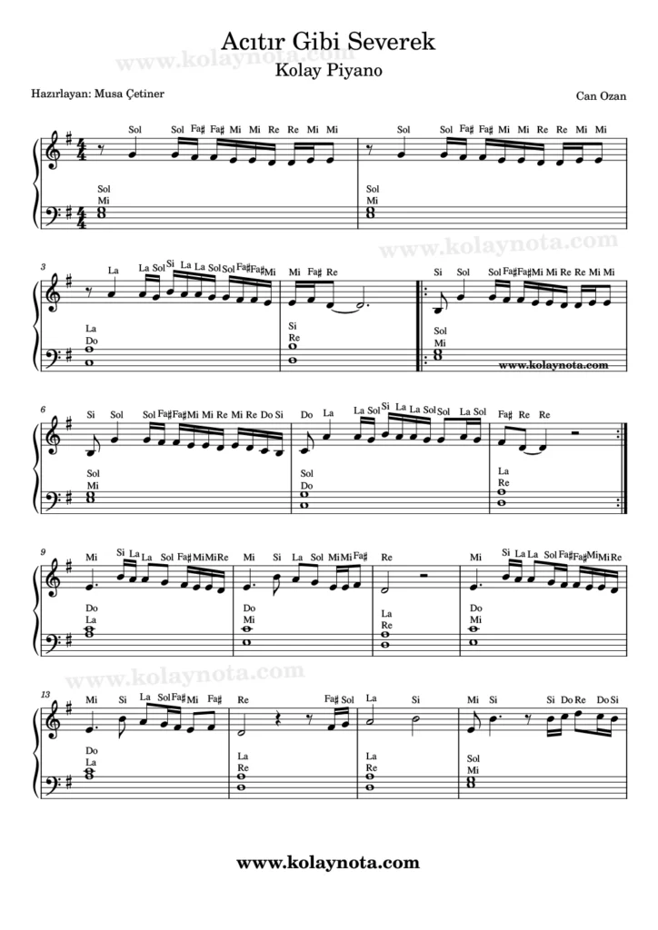 Acıtır Gibi Severek - Piyano - 1. Sayfa