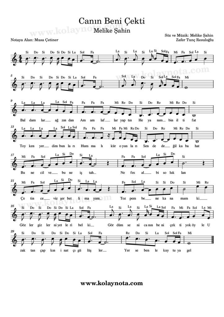 Canın Beni Çekti - Nota