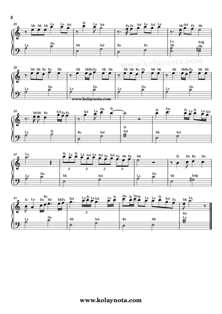 Mühürledim Seni Kalbime - Kolay Piyano Nota - 2