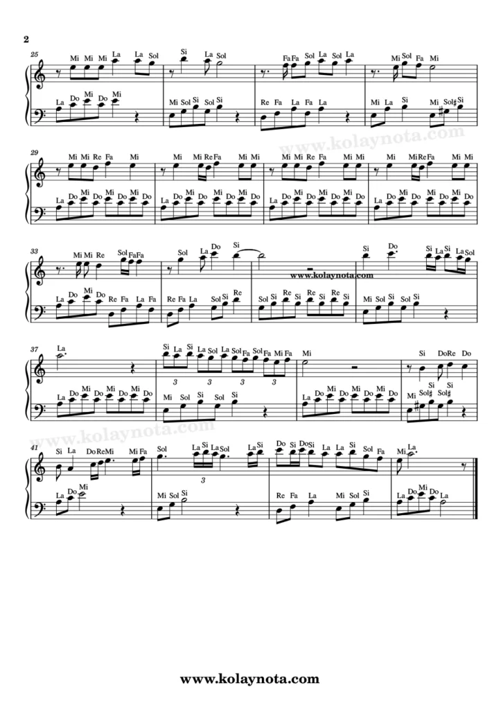 Mühürledim Seni Kalbime - Piyano Nota - 2