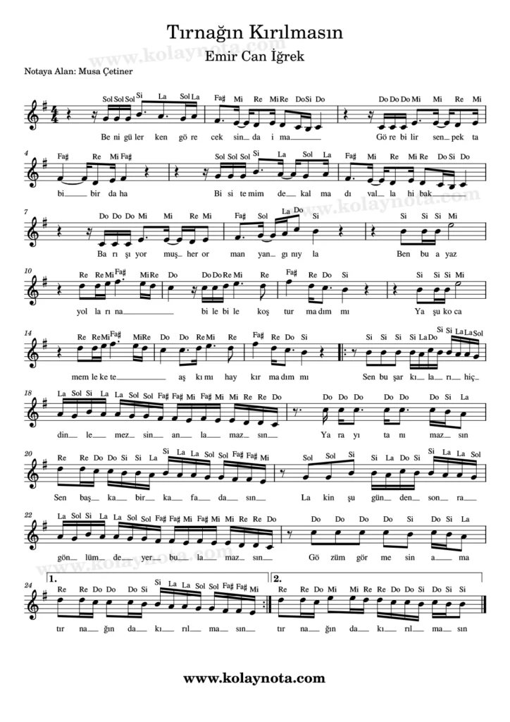 Tırnağın Kırılmasın - Nota