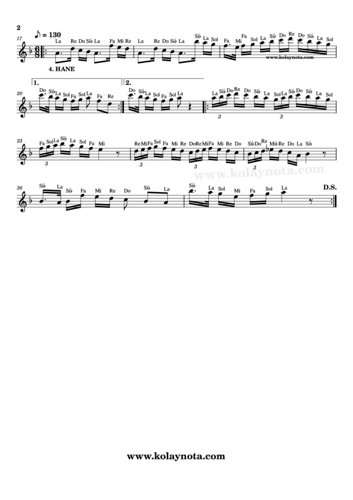 Muhayyerkürdi Saz Semai - Nota - 2