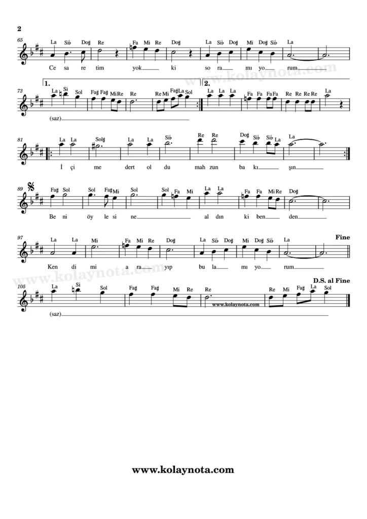 Gülünce Gözlerinin İçi Gülüyor - Nota - 2. Sayfa