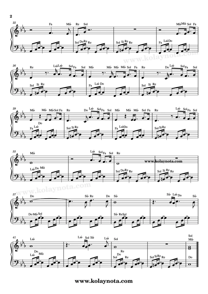 Toprak Yağmura - Piyano Nota - 2