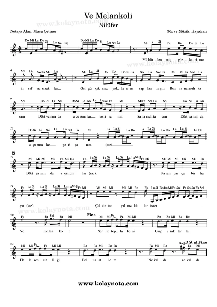 Ve Melankoli - Nota
